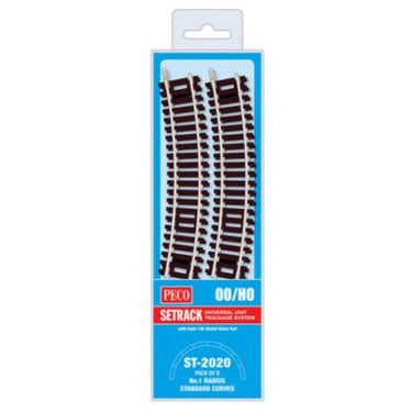 Peco ST2020 HO/OO Setrack Standard Curve 1st Radius (Pack of 8)